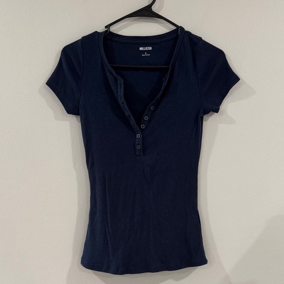 Hollister Tops - Y2K style Hollister Women's navy Blue Short Sleeve button Top
